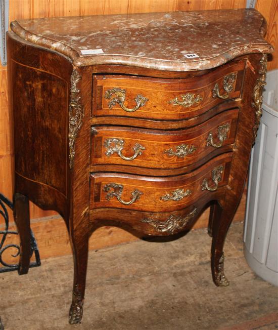 Marble top inlaid walnut frame commode